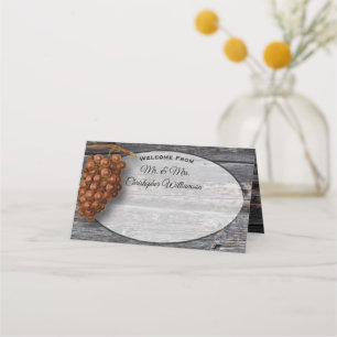 Rustic Outdoor Barn Wedding Wood Wine Grapes Place Card