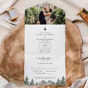 Rustic Outdoor Mountain Forest Wedding All In One Invitation