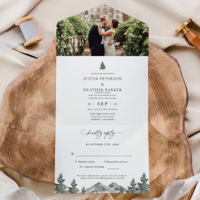 Rustic Outdoor Mountain Forest Wedding All In One Invitation (Creator Uploaded)