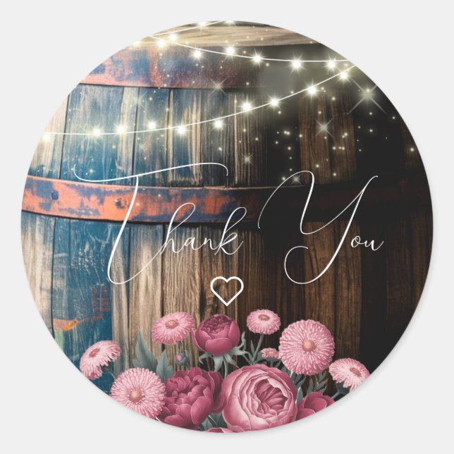 Rustic Outdoor Whimsical Whiskey Barrel Wedding Classic Round Sticker (Front)