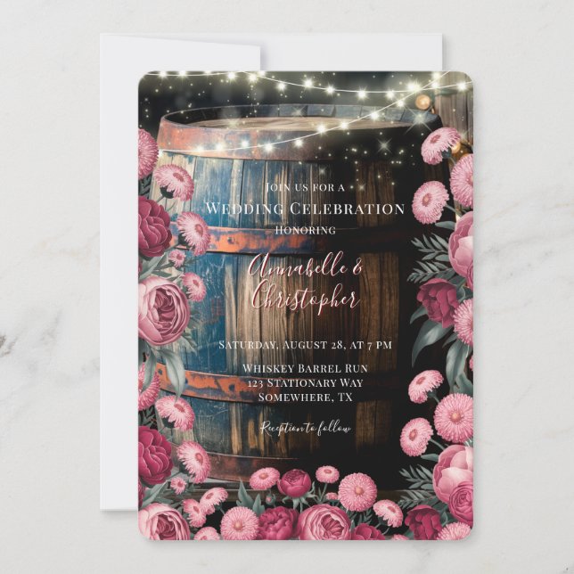 Rustic Outdoor Whiskey Barrel Wedding Celebration  Invitation (Front)