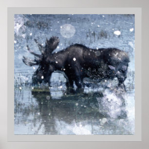 Rustic outdoorsman wilderness wildlife bull moose poster
