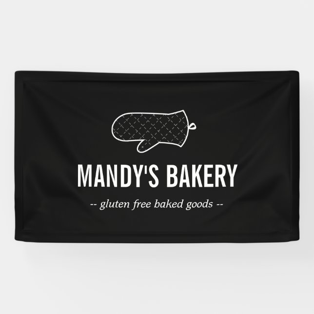 Rustic Oven Mitt Logo on Black for Bakery Banner (Horizontal)