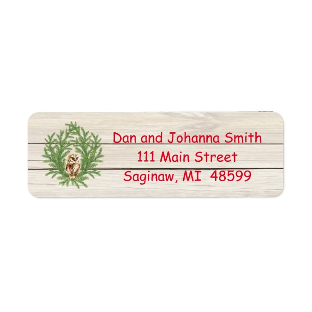 Rustic Owl and Wood Christmas Address Label (Front)