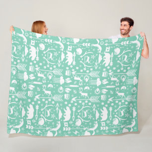 Rustic Owl Bear Deer Fox Woodland Creature Pattern Fleece Blanket