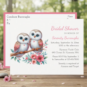Rustic Owl Couple Boho Country Bridal Shower Invitation Postcard