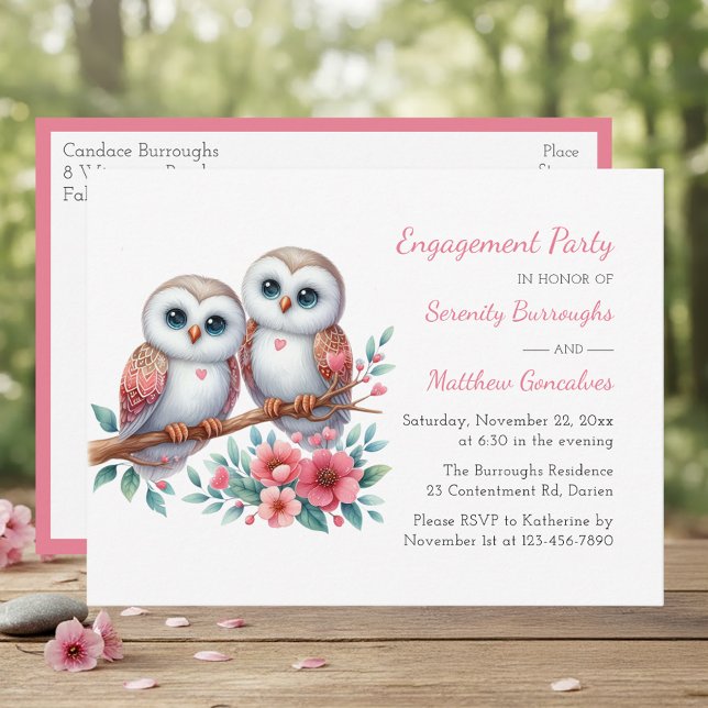 Rustic Owl Couple Boho Country Engagement Party Invitation Postcard (Creator Uploaded)
