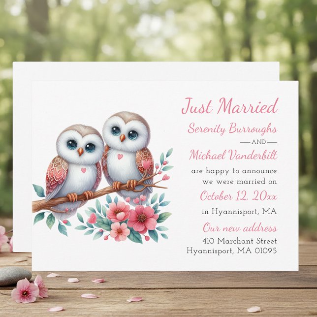 Rustic Owl Couple Boho Just Married Wedding Announcement (Creator Uploaded)