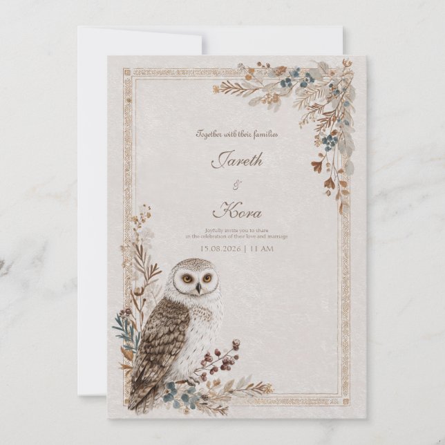 Rustic Owl Folk Art Wedding  Invitation (Front)