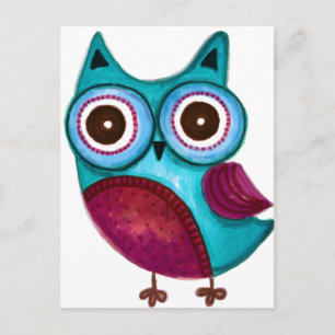 Rustic Owl in Teal & Purple Postcard