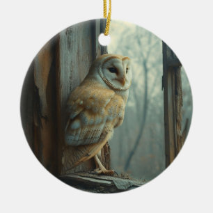 Rustic Owl In The Window Art Ceramic Tree Decoration