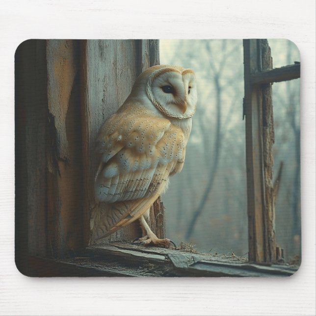 Rustic Owl In The Window Art Mouse Mat (Front)