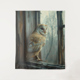 Rustic Owl In The Window Art Tapestry