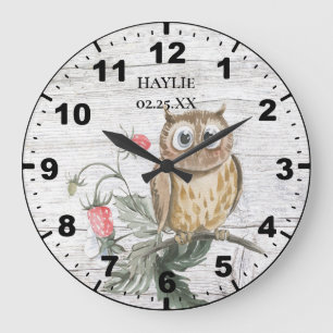 Rustic Owl on Strawberry Plant Barn Wood Large Clock