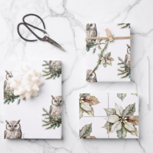 Rustic Owls and Flowers Wrapping Paper Sheet