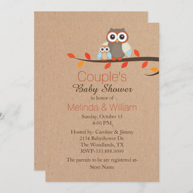 Rustic Owls Baby Shower Invitation (Front/Back)