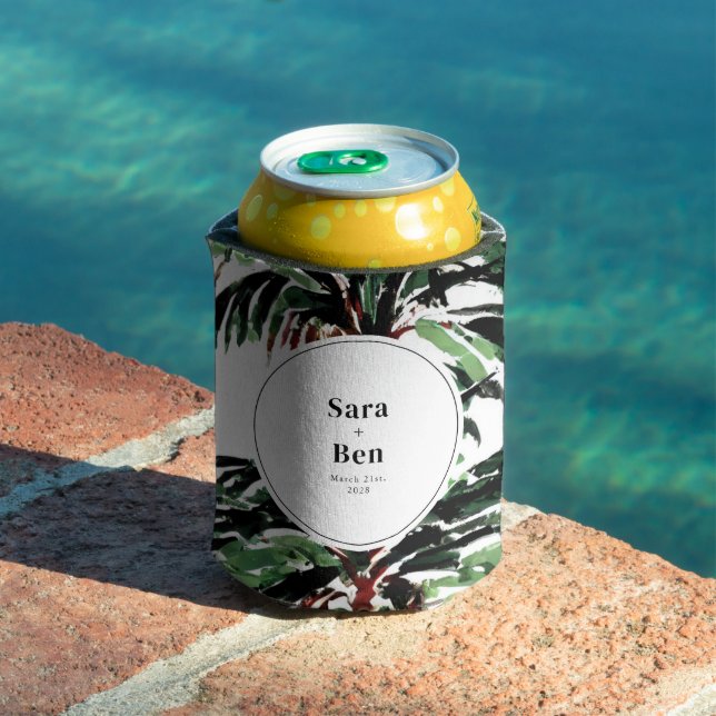 Rustic Painted Palm Trees Beach Wedding  Can Cooler (In Situ Pool)