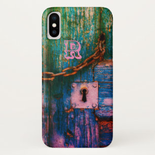 Rustic painted wood keyhole chain blue pink green  iPhone x case