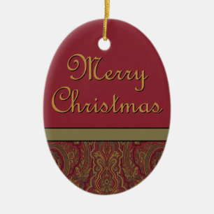 Rustic Paisley Merry Christmas Ceramic Tree Decoration