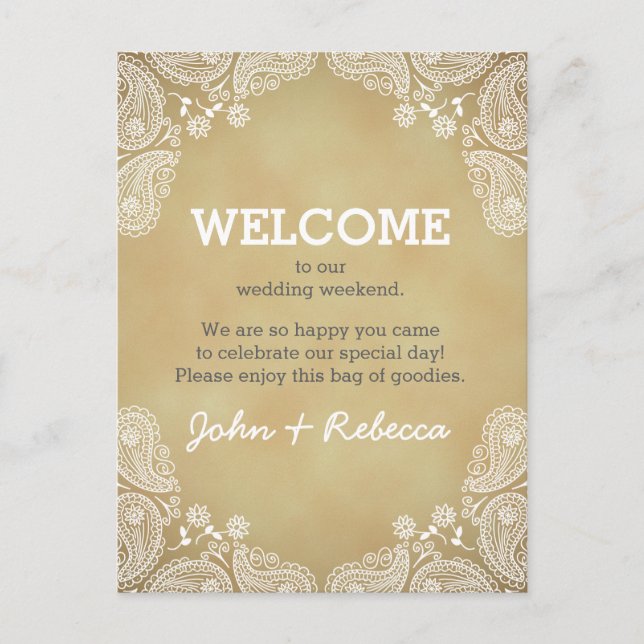 Rustic Paisley Welcome To Our Wedding Postcard (Front)