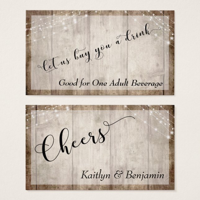 Rustic Pale Brown Wood Light Strings Drink Ticket (Front & Back)