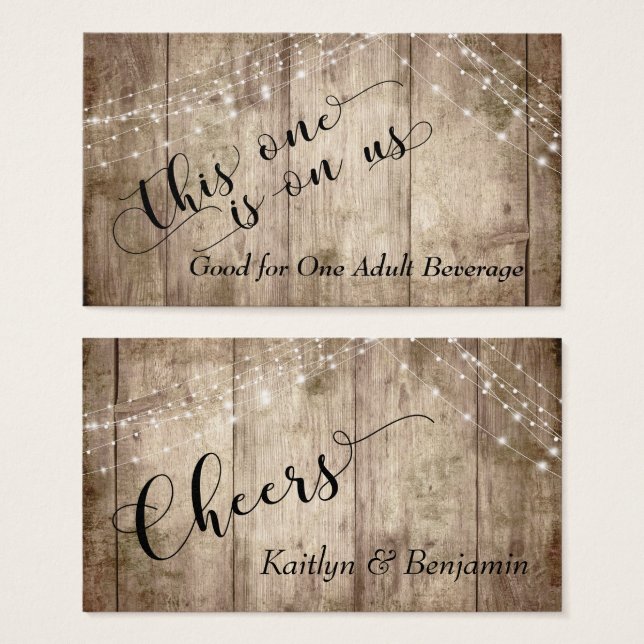 Rustic Pale Brown Wood w/ Lights Drink Tickets (Front & Back)