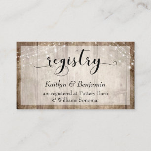 Rustic Pale Brown Wood w/ Lights, Wedding Registry Enclosure Card