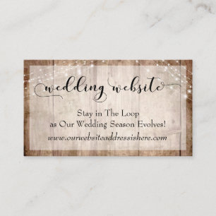 Rustic Pale Brown Wood w/ Lights, Wedding Website Enclosure Card