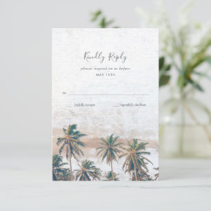 Rustic Palm Tree Beach Destination Wedding RSVP Card