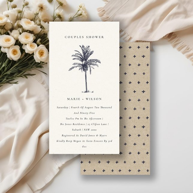 Rustic Palm Tree Navy Kraft Couples Shower Invite (Creator Uploaded)