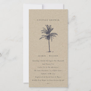 Rustic Palm Tree Navy Kraft Couples Shower Invite