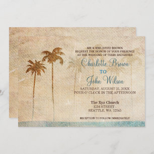Rustic Palm Trees Beach Wedding Invitations