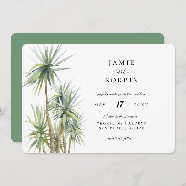 Rustic Palm Tropical Beach Wedding Invitation (Front/Back)