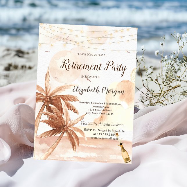 Rustic Palms,Balloons,Wine Retirement Party Invitation (Creator Uploaded)
