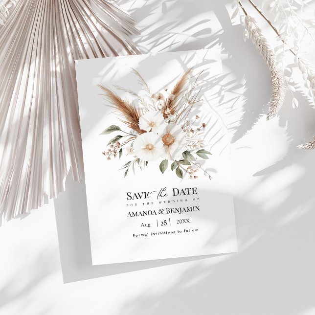 Rustic Pampas Grass Boho Bohemian Wedding QR Code Save The Date (Rustic Pampas Grass Boho Bohemian Wedding QR Code Save The Date)