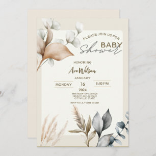 Rustic Pampas Grass Boho botanical eucalyptus baby Invitation
