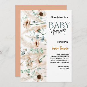 rustic pampas grass boho wildflower baby shower  invitation