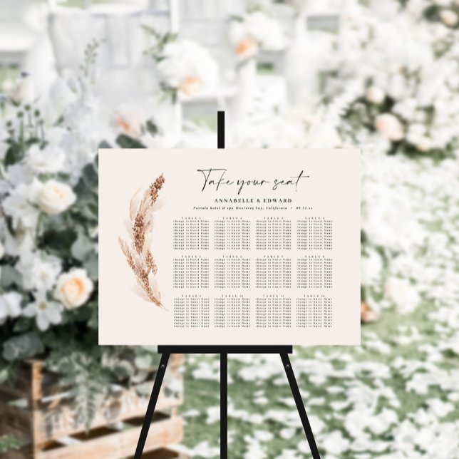 Rustic pampas grass botanical wedding seating plan poster (Creator Uploaded)