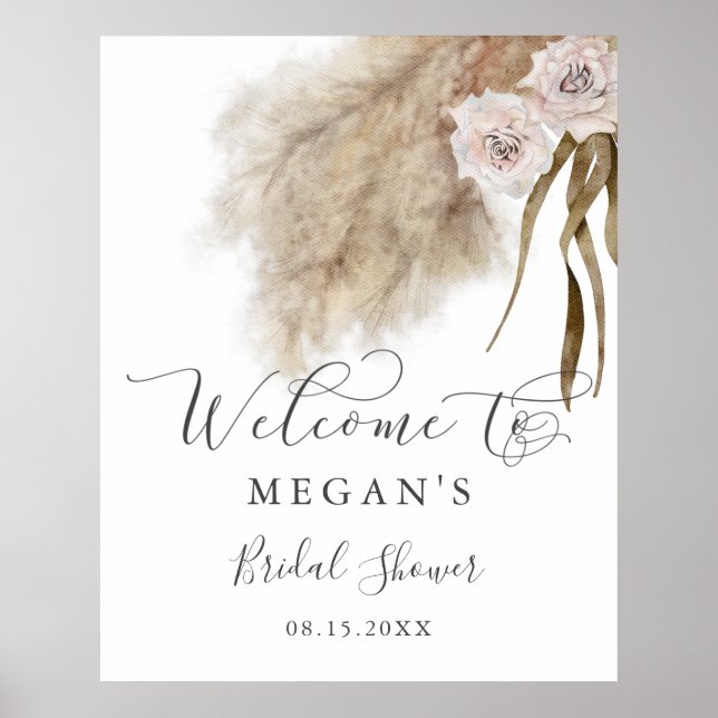 Rustic Pampas Grass Bridal Shower Welcome Sign (Front)