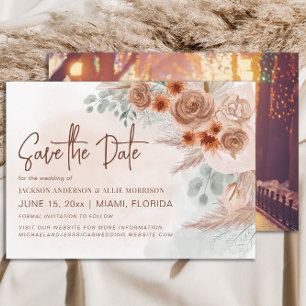 Rustic Pampas Grass Terracotta Wedding  Save The Date
