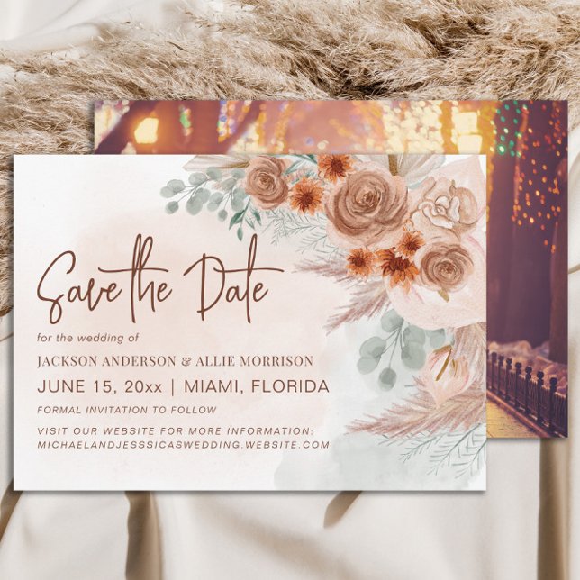 Rustic Pampas Grass Terracotta Wedding  Save The Date (Pampas grass wedding Save the Date photo card)