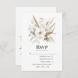 Rustic Pampas Grass White Floral Bohemian Wedding RSVP Card