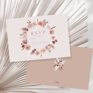 Rustic Pampas Grass Wreath Wedding RSVP Card