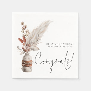 Rustic Pampas Grasses Names Congrats Wedding Napkin