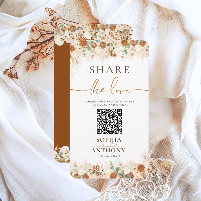Rustic Pampas QR Code Photo Sharing Wedding Enclosure Card (Creator Uploaded)
