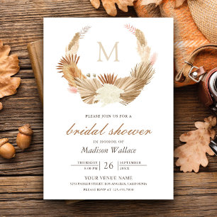 Rustic Pampas Wreath Dried Palm Bridal Shower Invitation