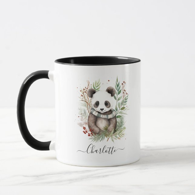 Rustic Panda baby Christmas botanicals  Mug (Left)