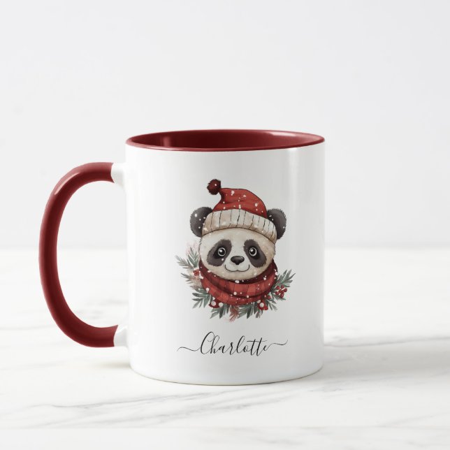 Rustic Panda Santa Merry Christmas Holiday Mug (Left)