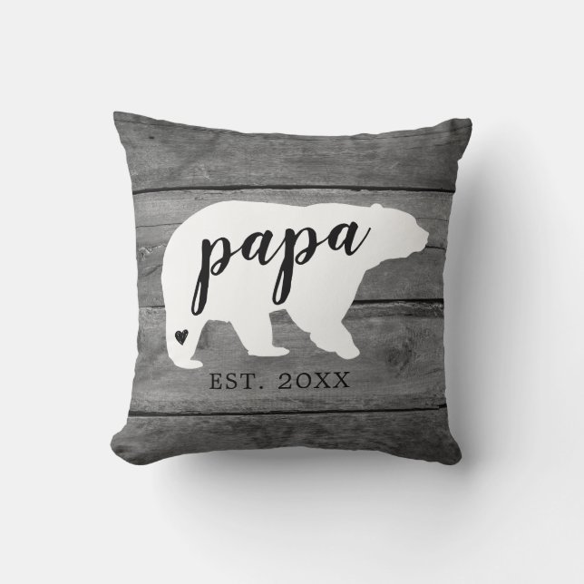 Rustic Papa Bear Heart Birth Photo Keepsake Cushion (Front)