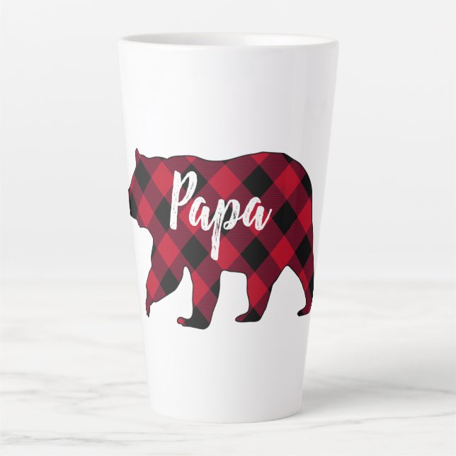 Rustic Papa Bear Red Buffalo Plaid Latte Mug (Front)